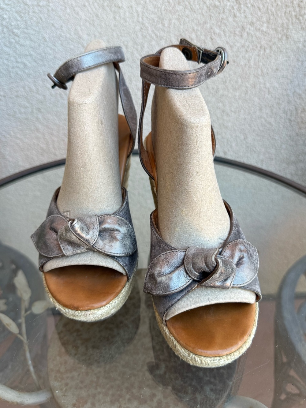 Paul Green Bronze Metallic Wedge Sandals with Knot Detail